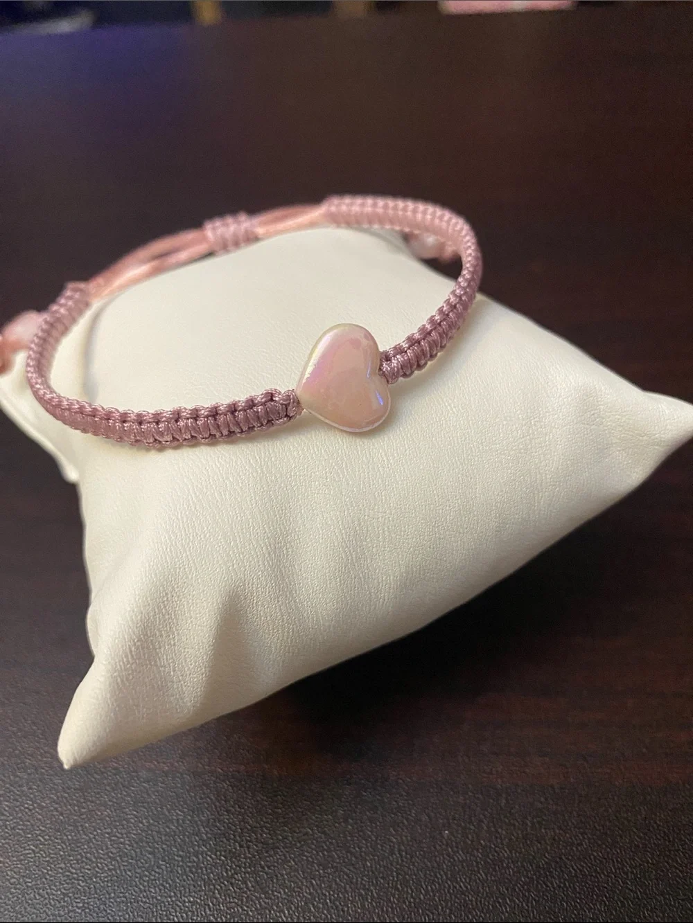 Pink Heart Macramé Bracelet with Glossy Heart Charm
